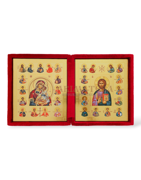 Icoană Diptic Catifea Roșie (955) - Maica Domnului și Mântuitorul Iisus Hristos III