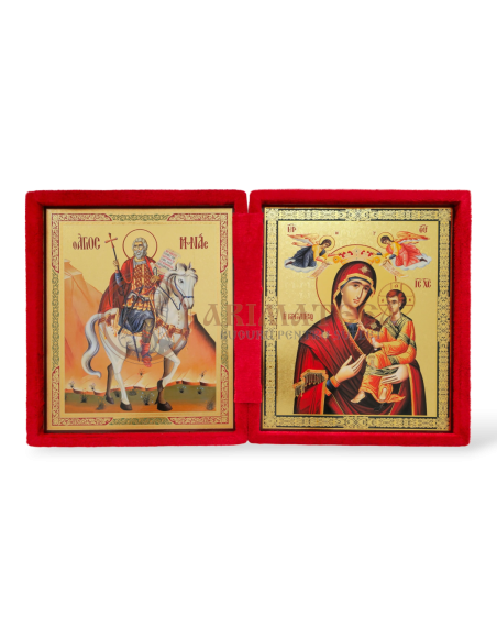 Icoană Diptic Catifea Roșie (955) - Maica Domnului și Sf. Mc. Mina