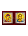 Icoană Diptic Argintat pe catifea Roșie - Maica Domnului și Mântuitorul Iisus Hristos