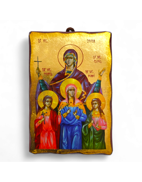 Icoană 15x10 - Sf. Mc. Sofia cu cele 3 fiice, Pistis, Elpis și Agapis