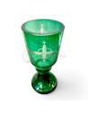 Pahar de Candelă din Sticlă - Verde (gravat manual cu model floral și Crucea Bucovinei)