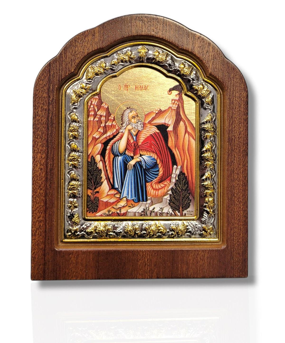 Icoană lemn ovală cu fond aurit, 10x13 - Sf. Proroc Ilie Tesviteanul