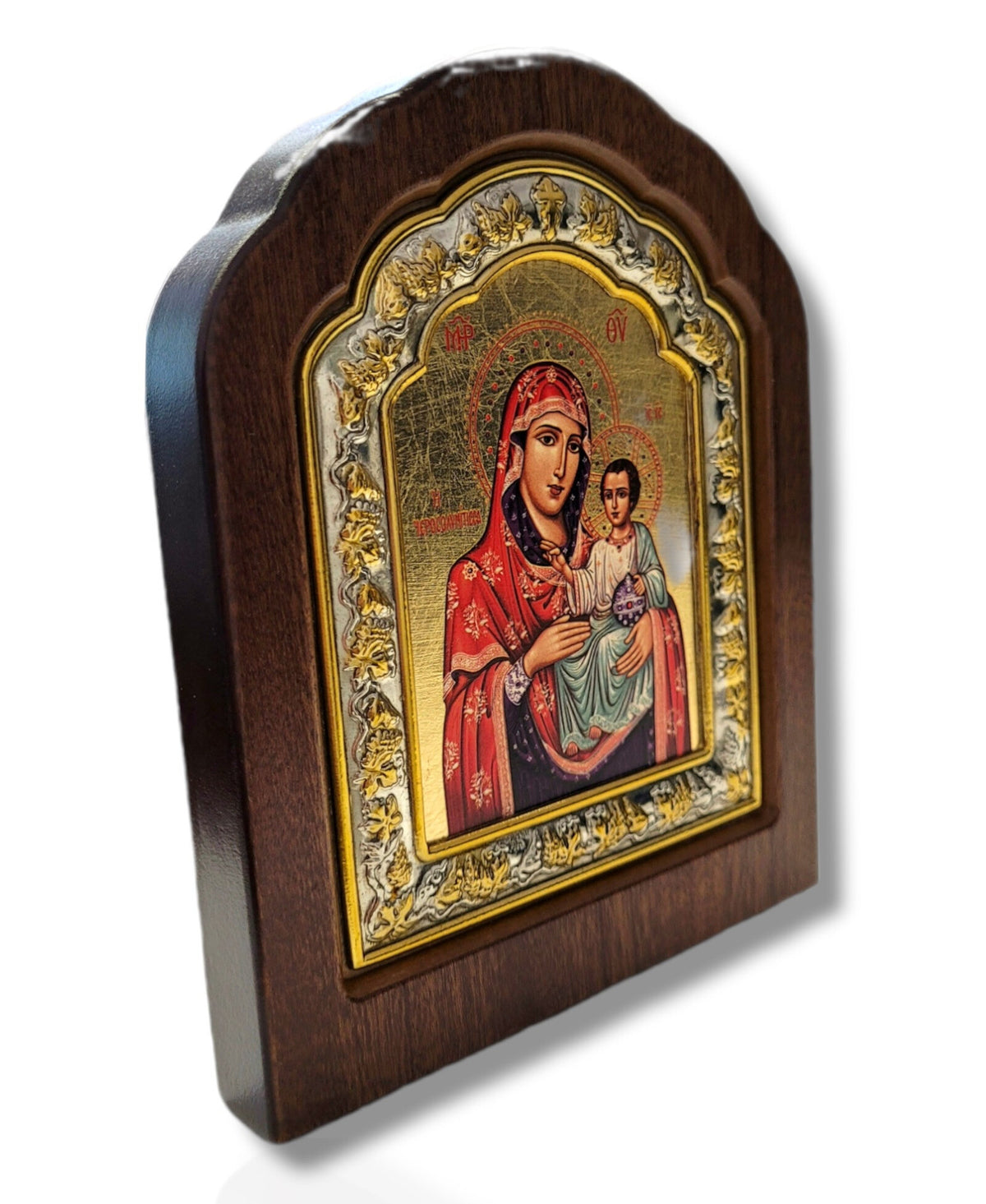 Icoană lemn ovală cu fond aurit, 10x13 - Maica Domnului (III)