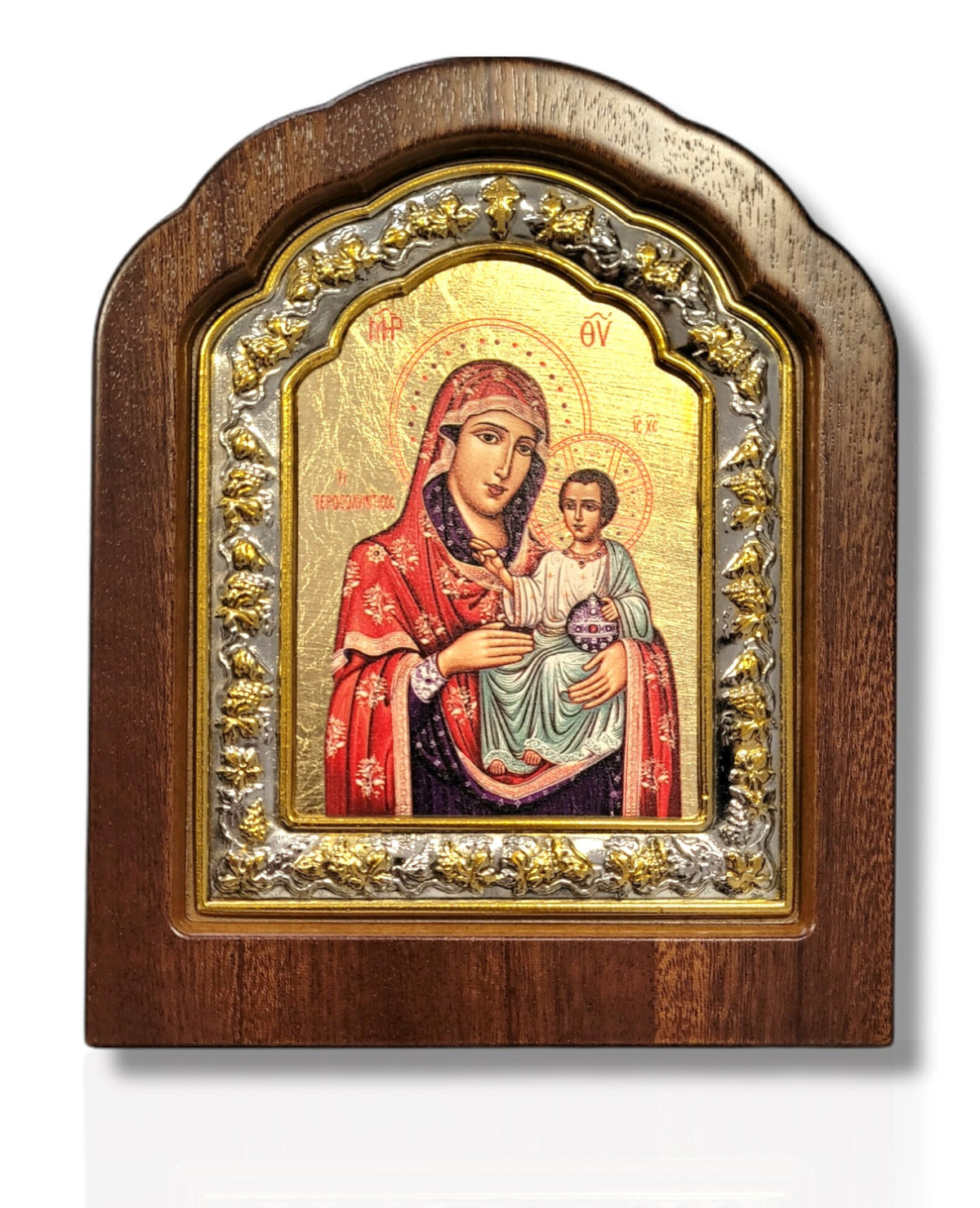 Icoană lemn ovală cu fond aurit, 10x13 - Maica Domnului (III)