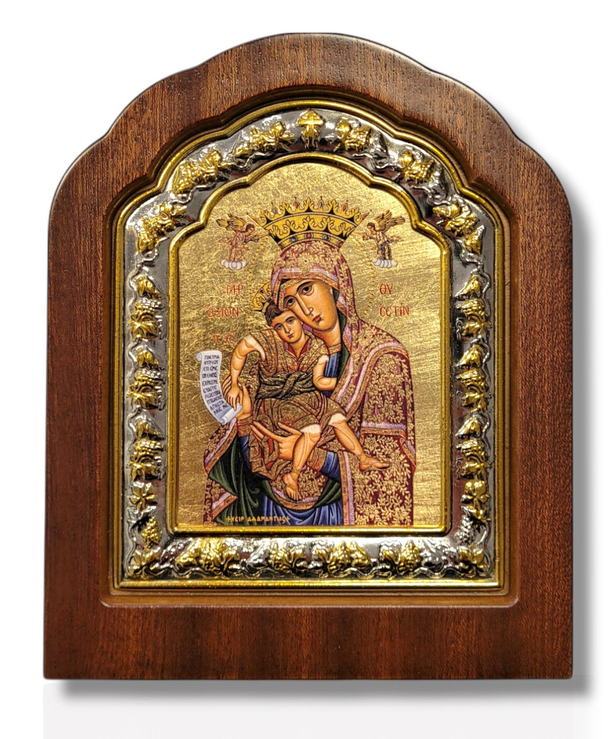 Icoană lemn ovală cu fond aurit, 10x13 - Maica Domnului (IV)