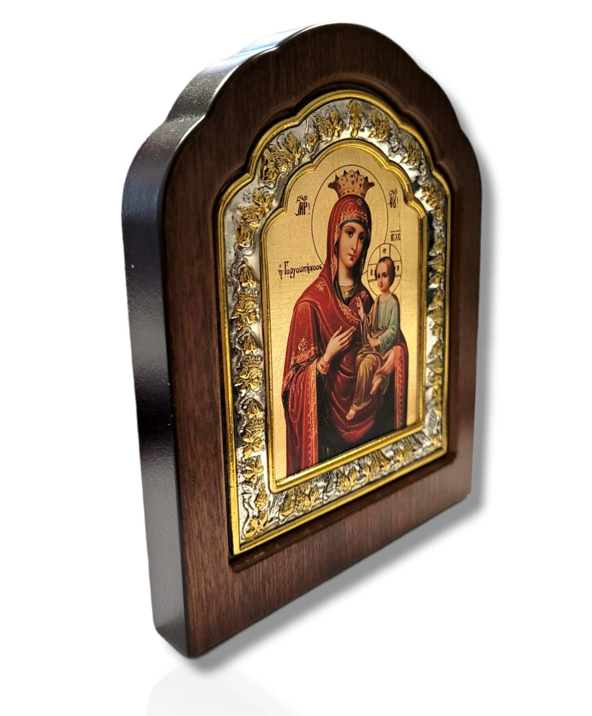 Icoană lemn ovală cu fond aurit, 10x13 - Maica Domnului (VII)