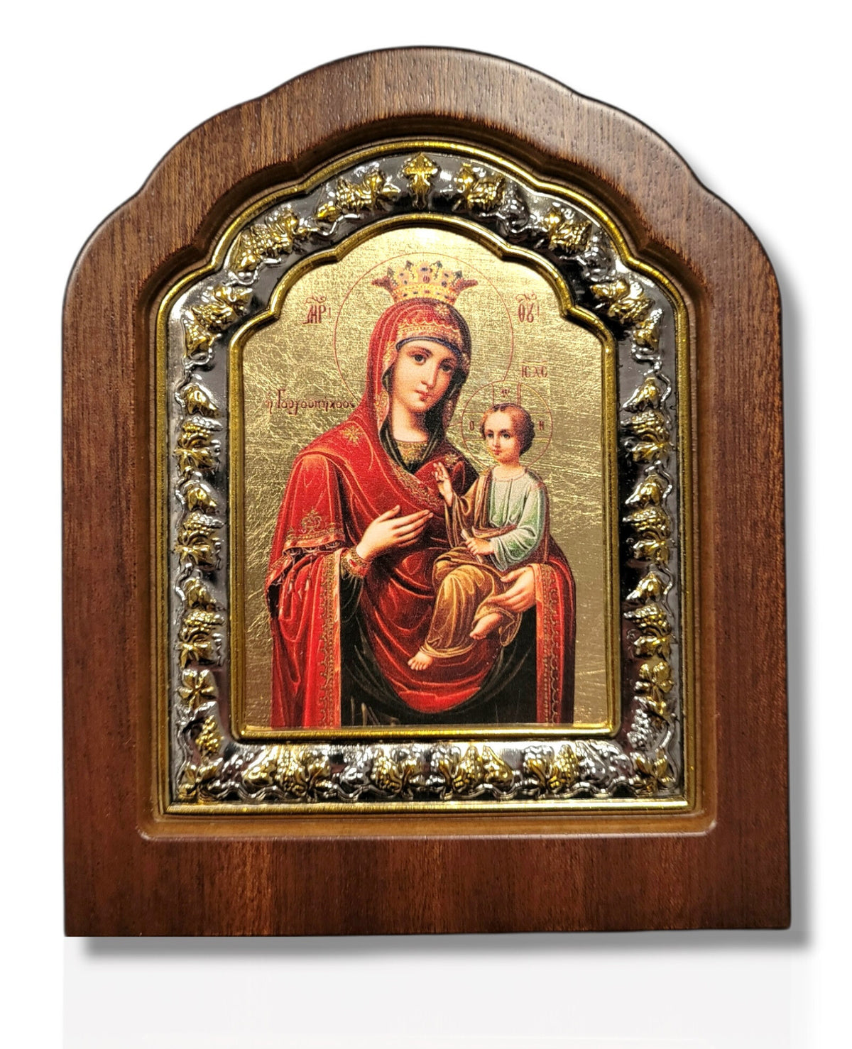 Icoană lemn ovală cu fond aurit, 10x13 - Maica Domnului (VII)