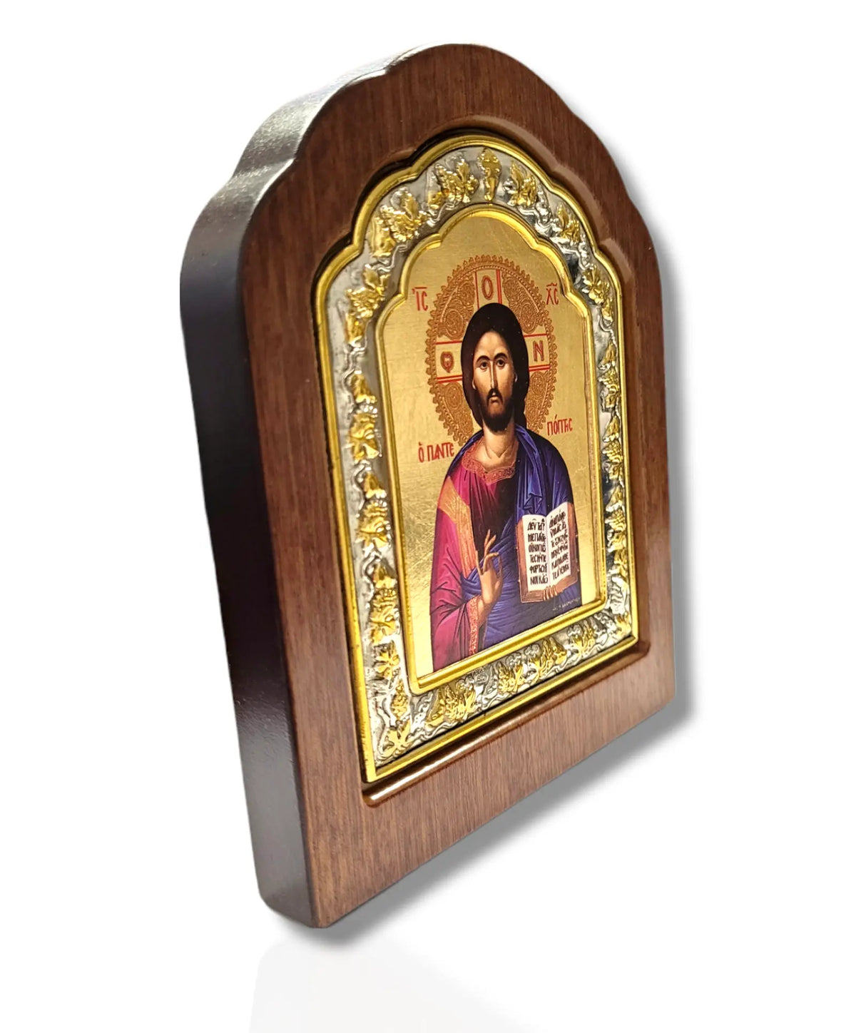 Icoană lemn ovală cu fond auri, 10x13 - Mântuitorul Iisus Hristos