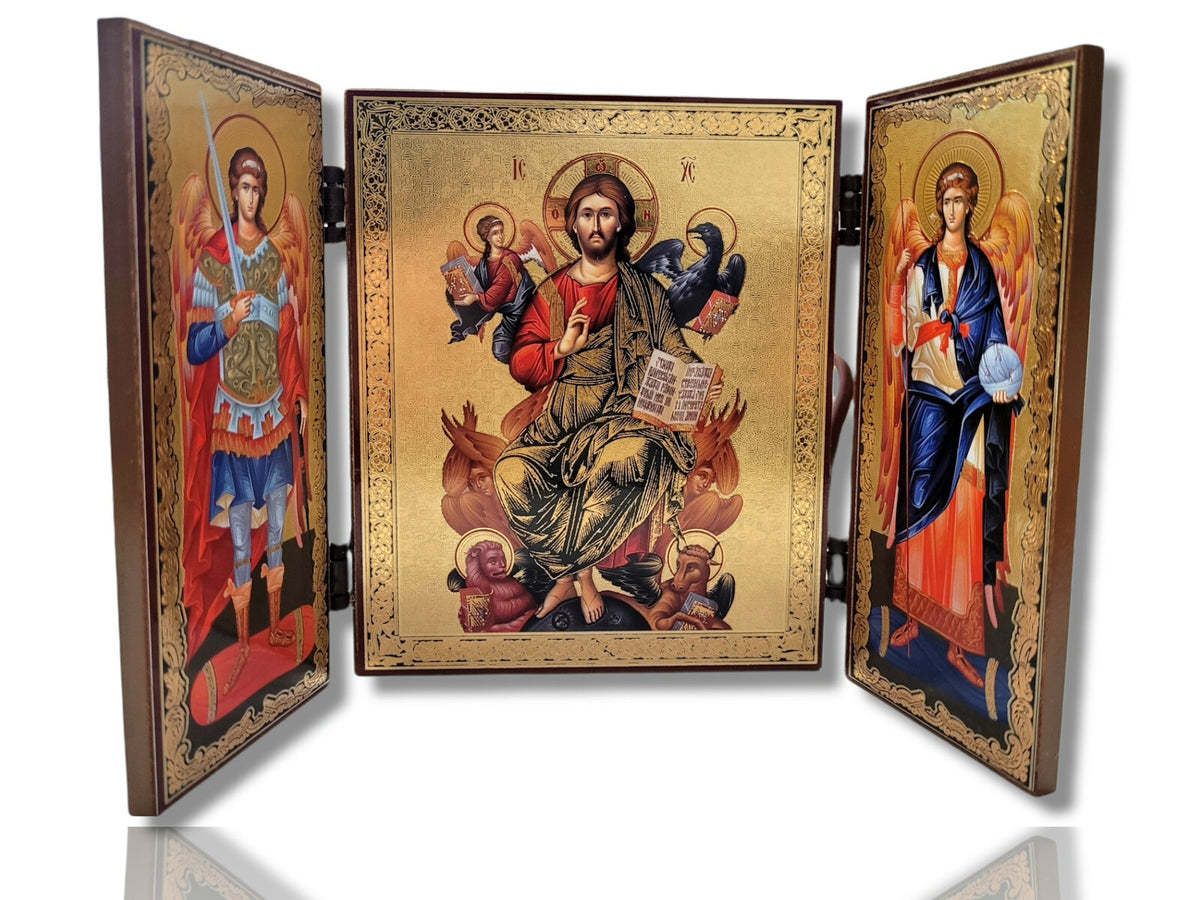 Triptic MDF 11x13 - Mântuitorul Iisus Hristos pe Tron - Sf. Arhangheli
