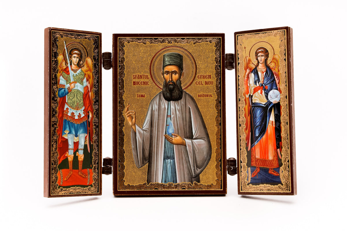 Triptic MDF 9cm X 13cm - Sf. Efrem cel Nou