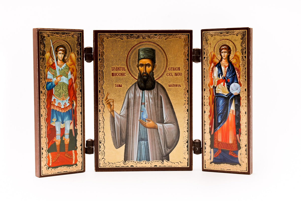 Triptic MDF 9cm X 13cm - Sf. Efrem cel Nou