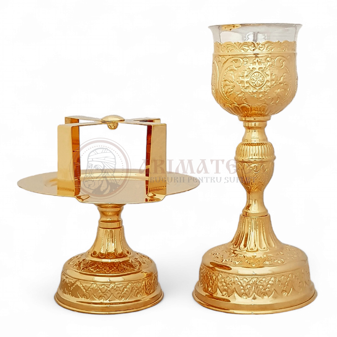 Set Sfinte Vase Patriarhie din alamă cu pahar argint 500 ml - Serafim