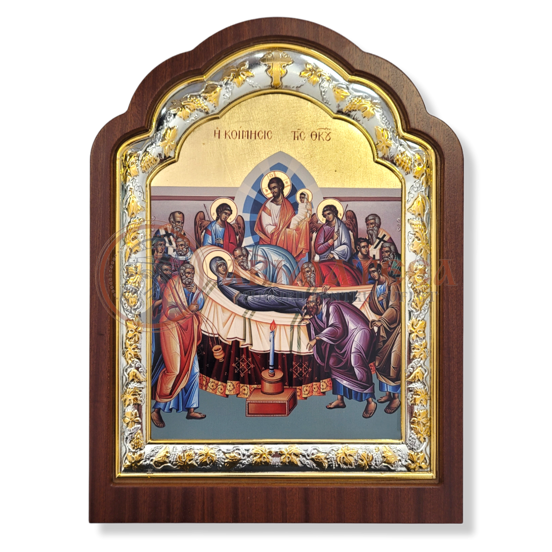 Icoană lemn ovală 23x31- Adormirea Maicii Domnului (5569)