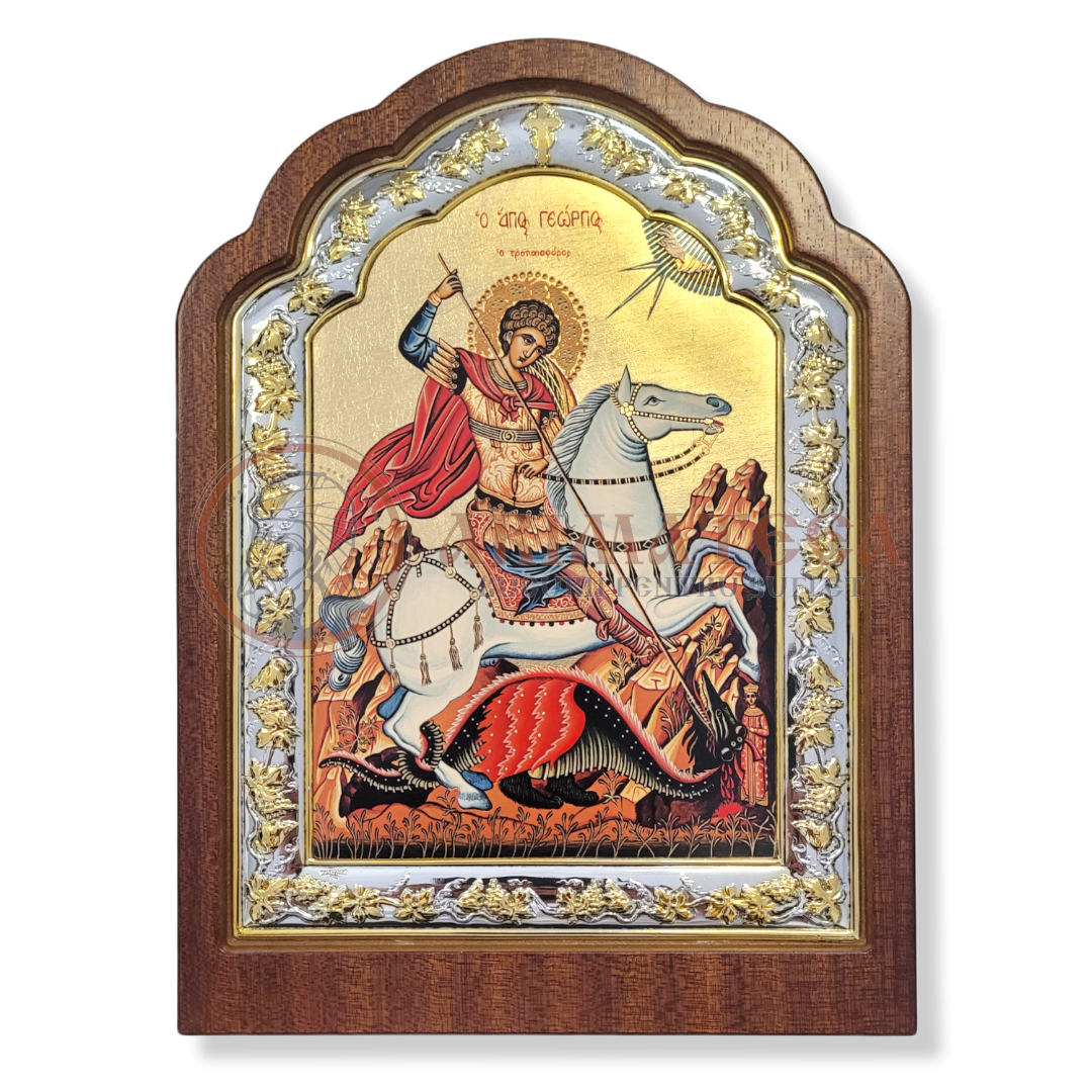 Icoană lemn ovală 23x31- Sf. M. Mc. Gheorghe (5569)