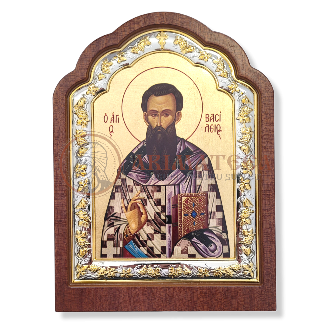 Icoană lemn ovală 23x31- Sf. Vasile cel Mare (5569)