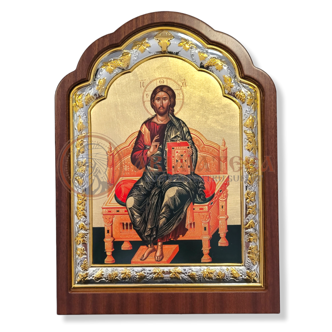 Icoană lemn ovală 23x31- Iisus Hristos pe Tronul Slavei (5569)