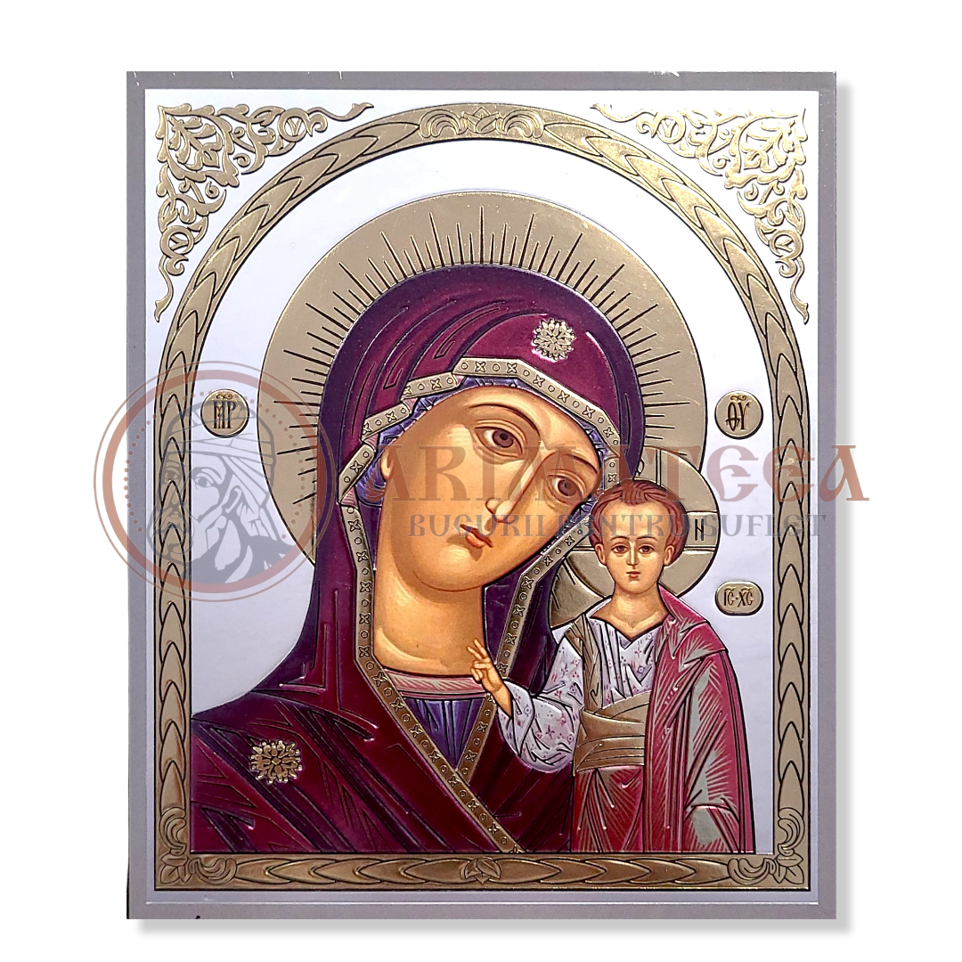 Icoană litografiată din pal reprezentând pe Maica Domnului 15x18 cm - Relief