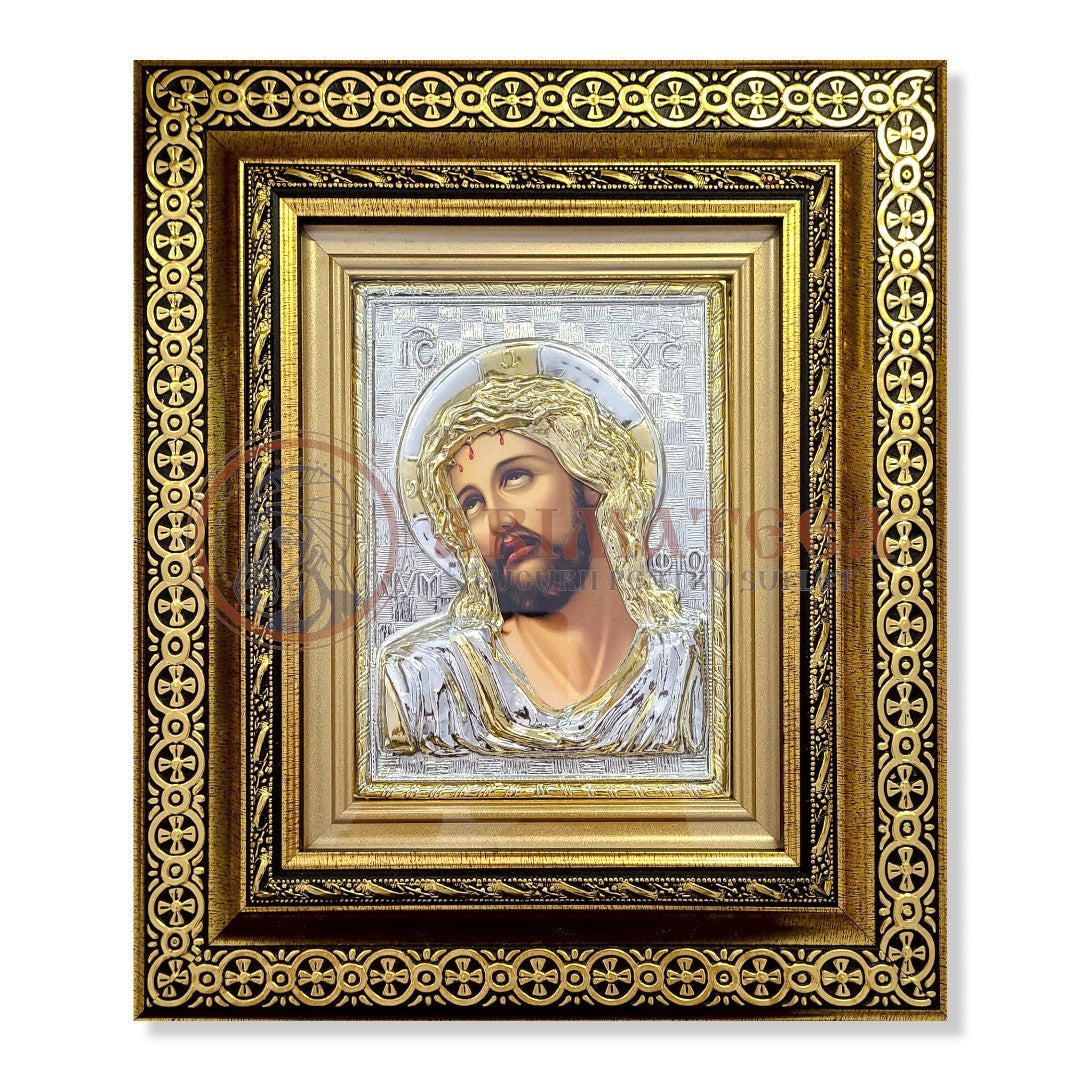 Icoană Argintată în Ramă Aurie - Iisus Hristos Tânguirea (9456)