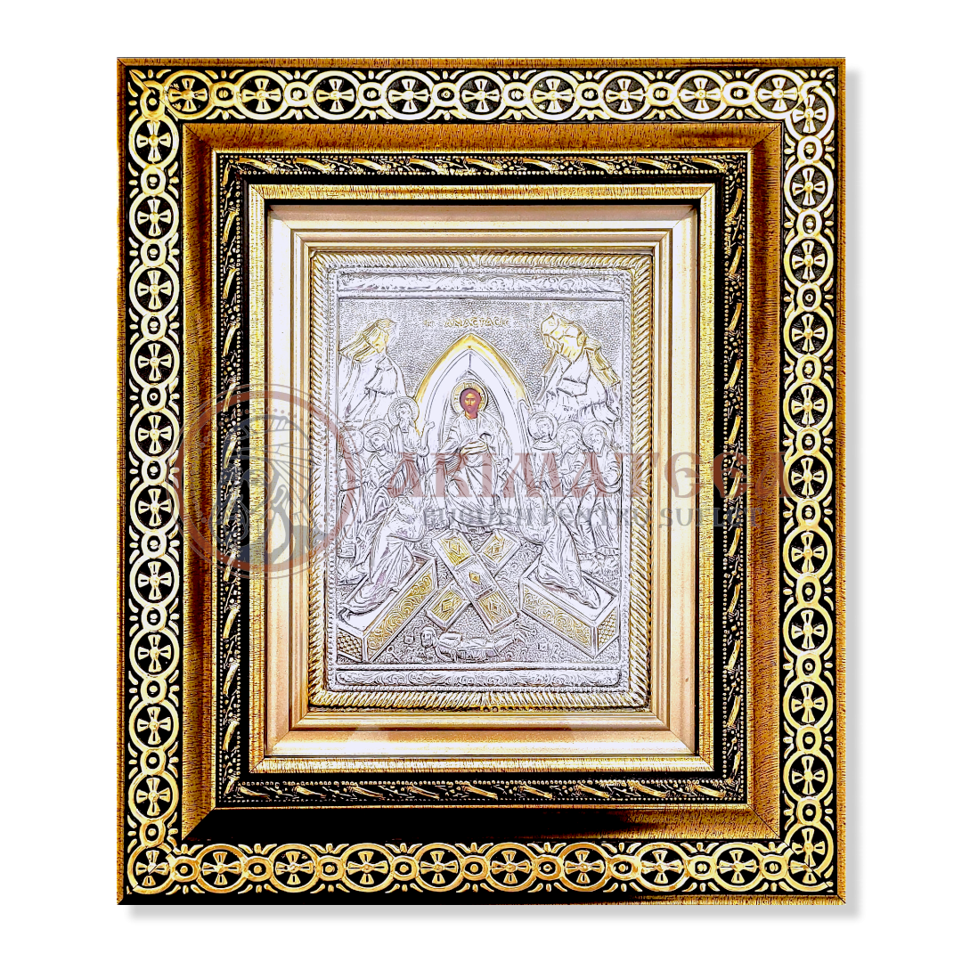 Icoană Argintată în Ramă Aurie - Învierea (9463)