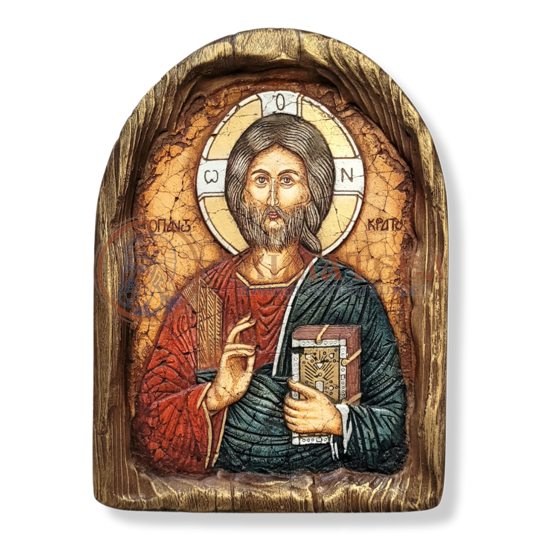 Icoană pictată în relief - Iisus Hristos 18.5x14 cm