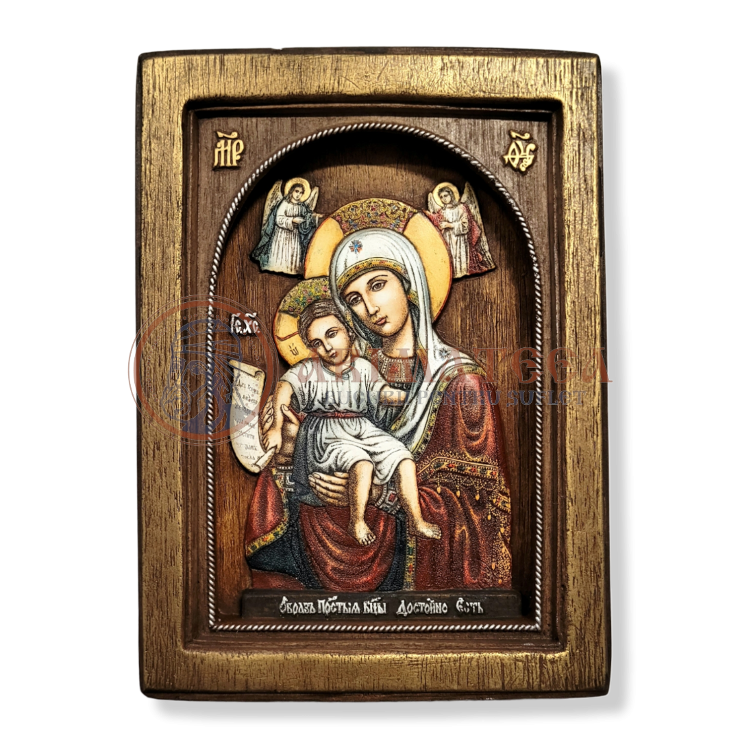 Icoană pictată în relief - Maica Domnului 15x11 cm