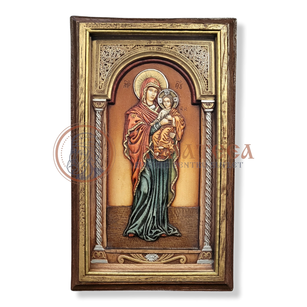 Icoană pictată în relief - Maica Domnului 25x16 cm