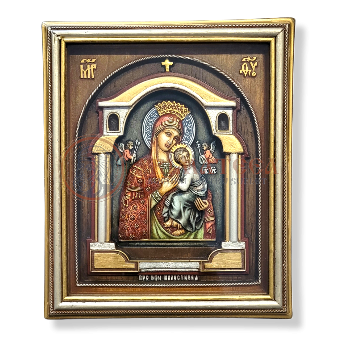 Icoană pictată în relief - Maica Domnului 20x17 cm