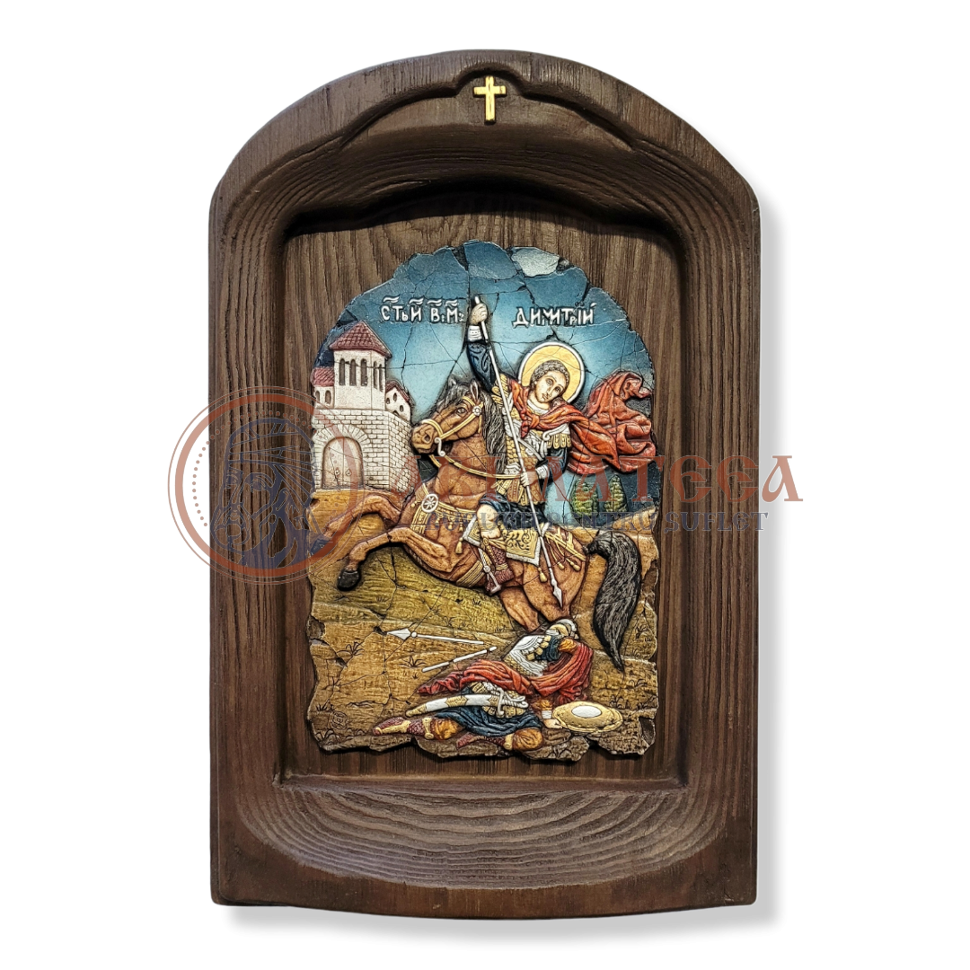 Icoană pictată în relief - Sf. M. Mc. Dimitrie 26x18 cm