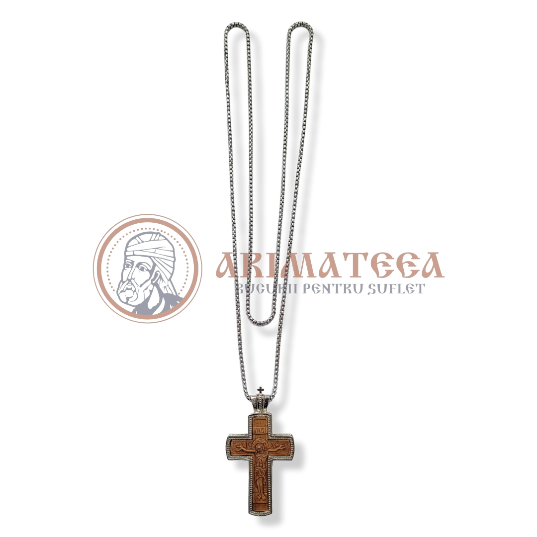 Cruce Pectorală Sculptată manual - Argintată (de dimensiuni mici)
