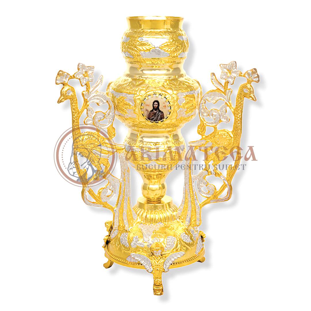 Candelă Aurită și Argintată - Model Păuni 113-26D