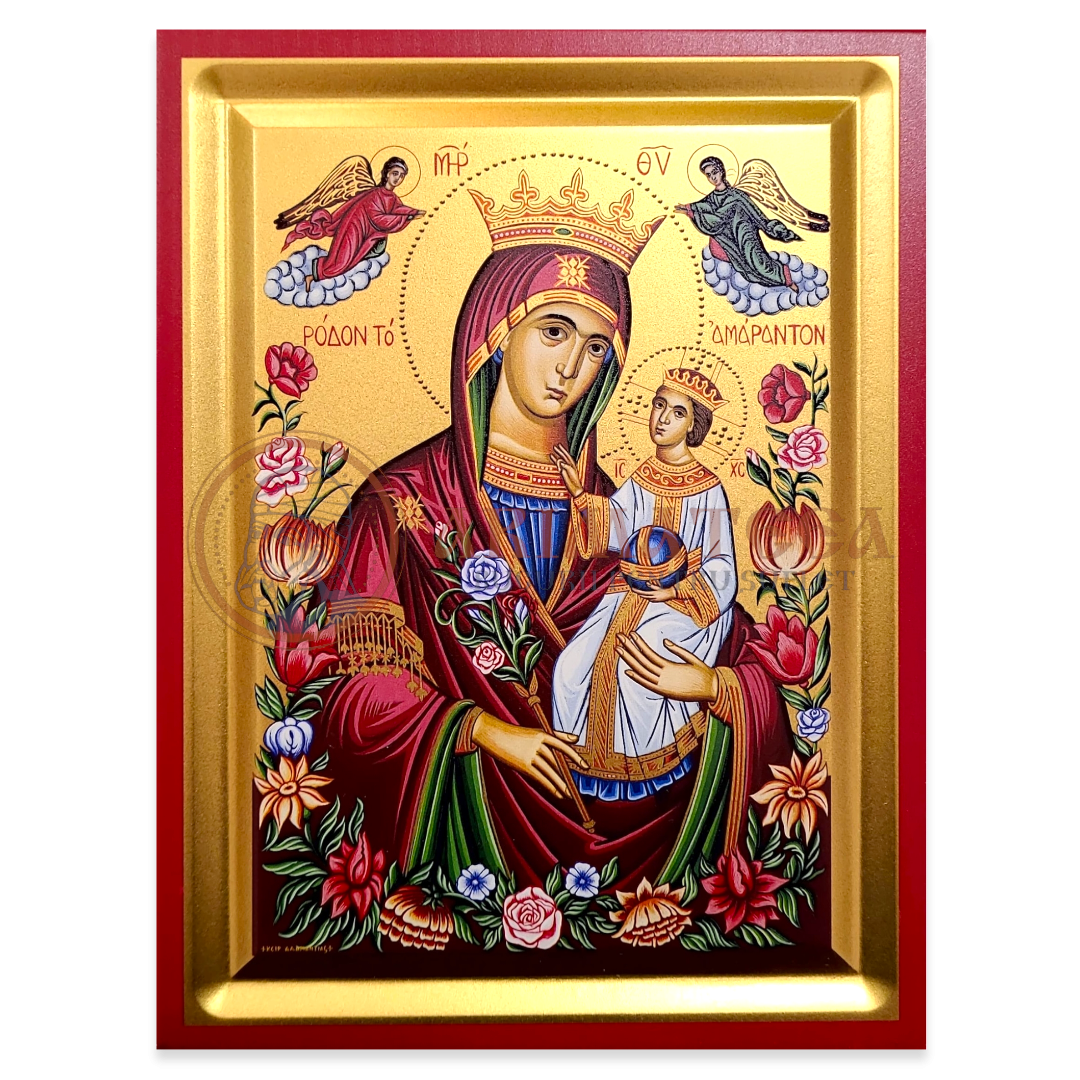 Icoană serigrafiată 907, 19x25 cm - Maica Domnului Floarea Nevestejită