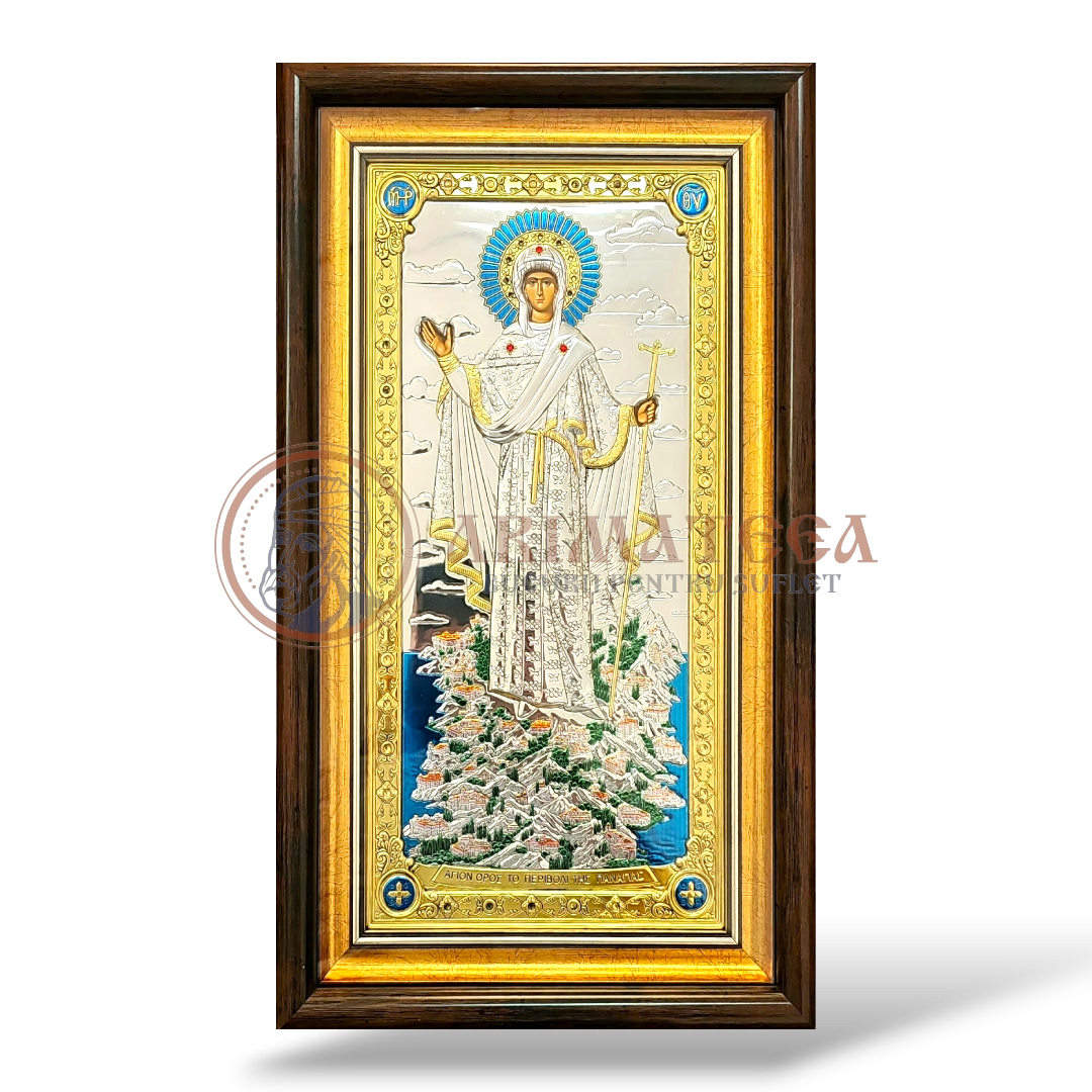 Icoană Argintată 25x41cm - Maica Domnului, Ocrotitoarea Sf. Munte Athos (ME65XD-KP)