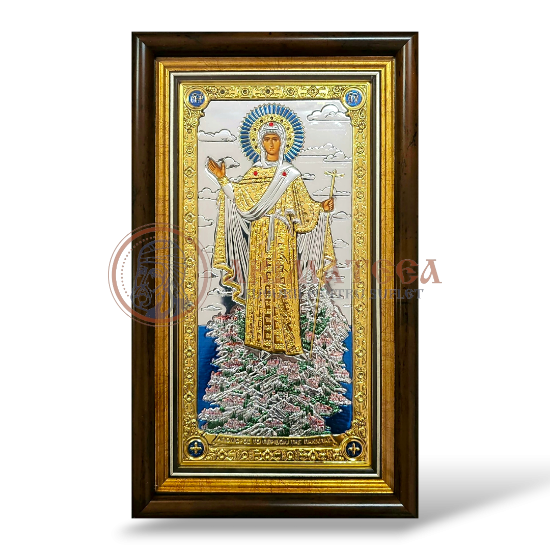 Icoană Argintată 15x27cm - Maica Domnului, Ocrotitoarea Sf. Munte Athos (ME64XD-KP)