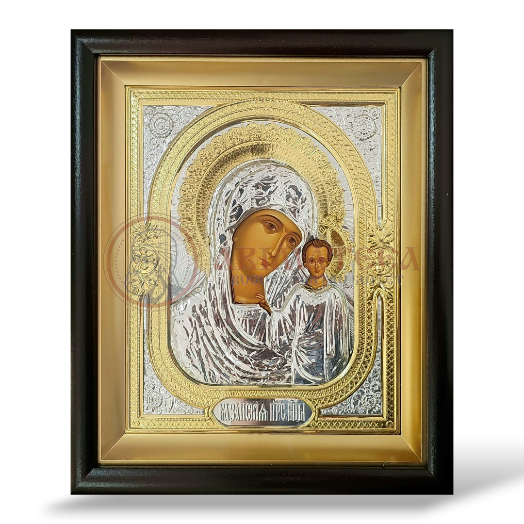 Icoană Argintată și Aurită 25x28cm - Maica Domnului Kazan