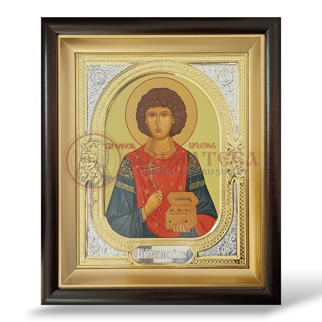 Icoană Argintată și Aurită 25x28cm - Sf. M. Mc. Pantelimon