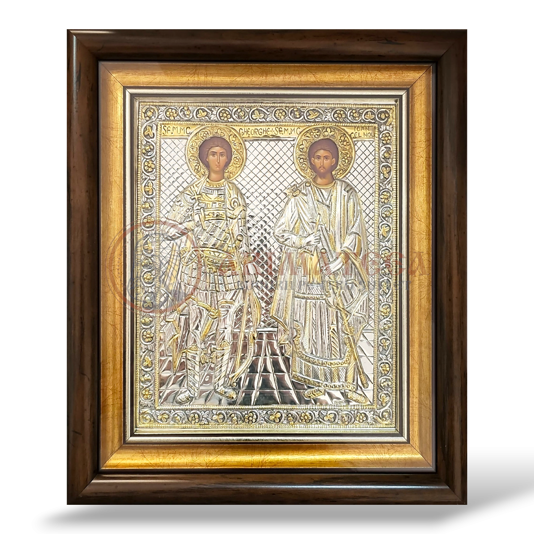 Icoană Argintată Sf. Mare Mucenic Gheorghe și Sf. Mare Mucenic Ioan cel Nou,25x29 cm (Jubileu)