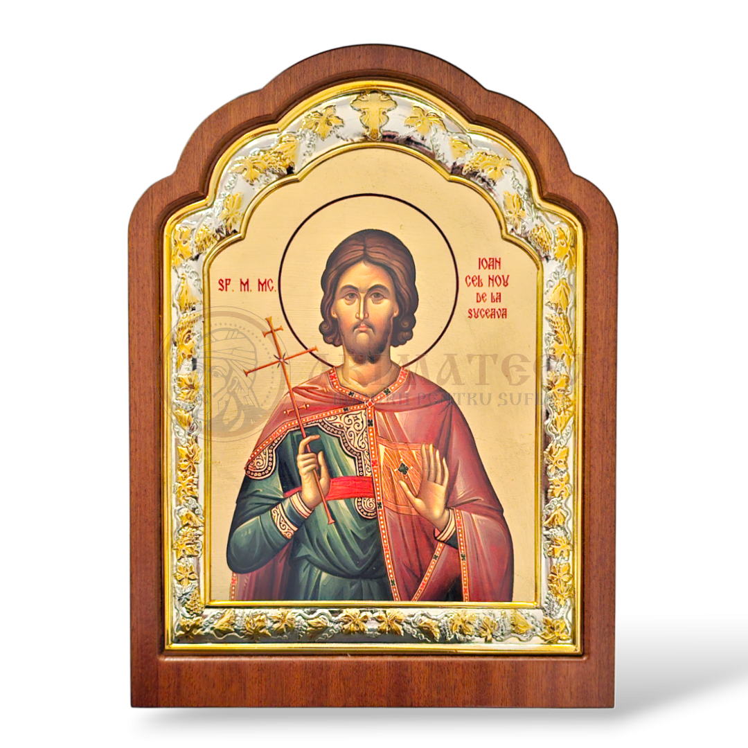 Icoană lemn ovală 20x27 - Sf. M. Mc. Ioan cel Nou (36391)
