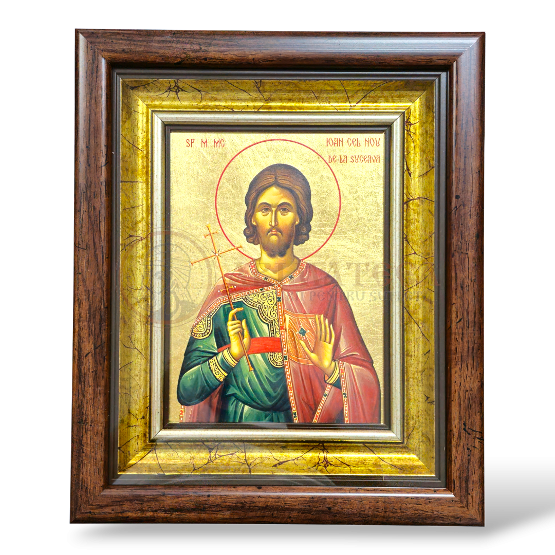 Icoană Aurită 36x44 cm - Sf. M. Mc. Ioan cel Nou de la Suceava (1000A)