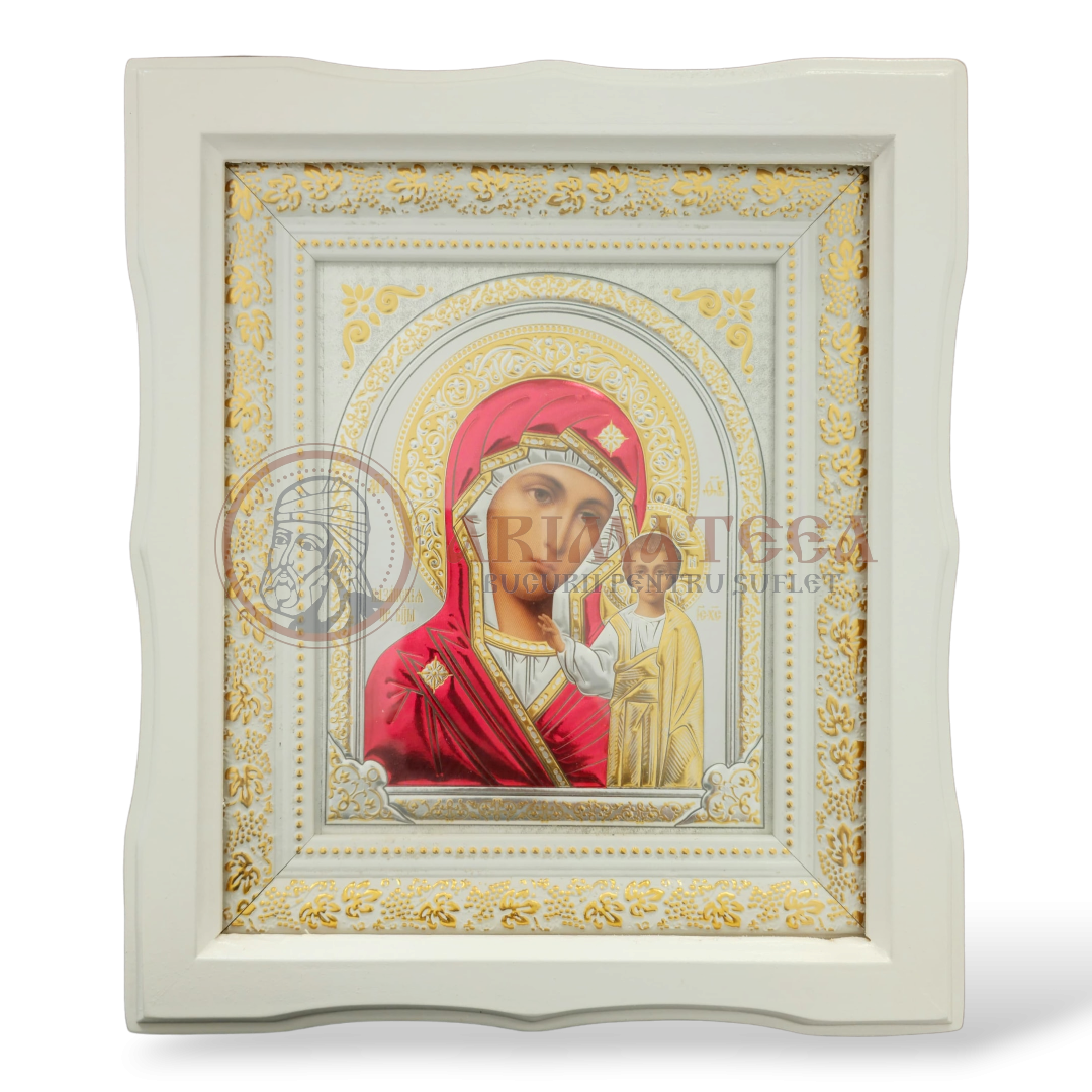 Icoană Ramă Ondulată Lemn (alb) - Maica Domnului din Kazan