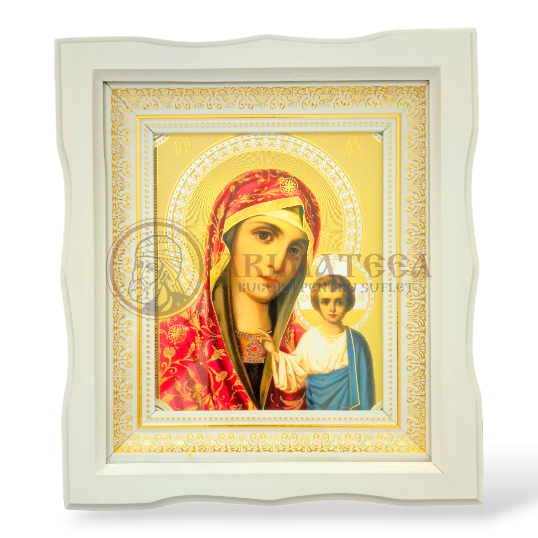 Icoană Ramă Ondulată Lemn (alb) - Maica Domnului III