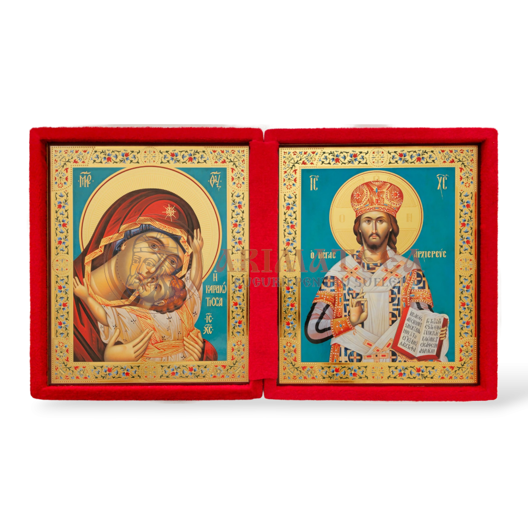 Icoană Diptic Catifea Roșie (955) - Maica Domnului și Mântuitorul Iisus Hristos II