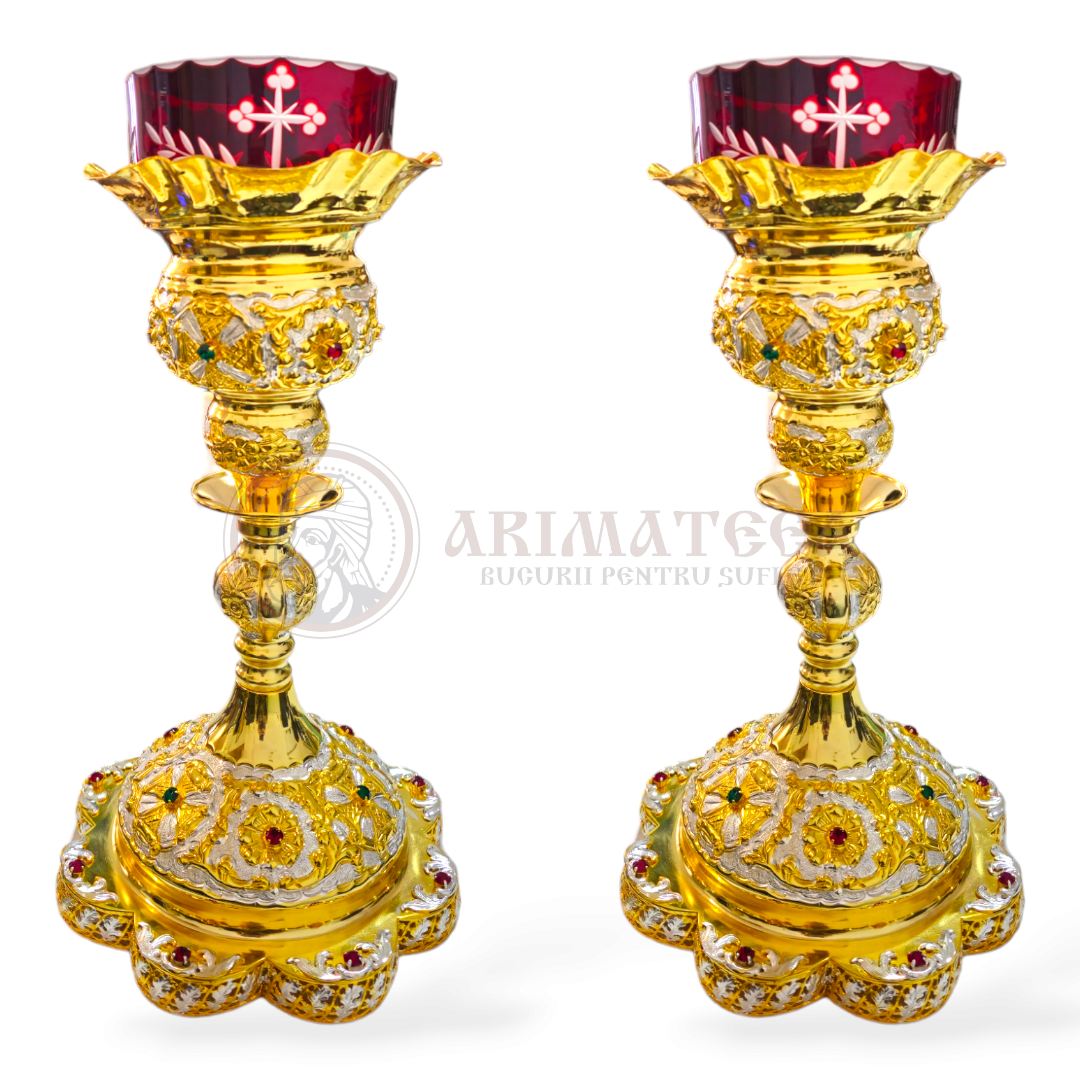 Set Candele de masă, Aurite cu Pietresemipretioase