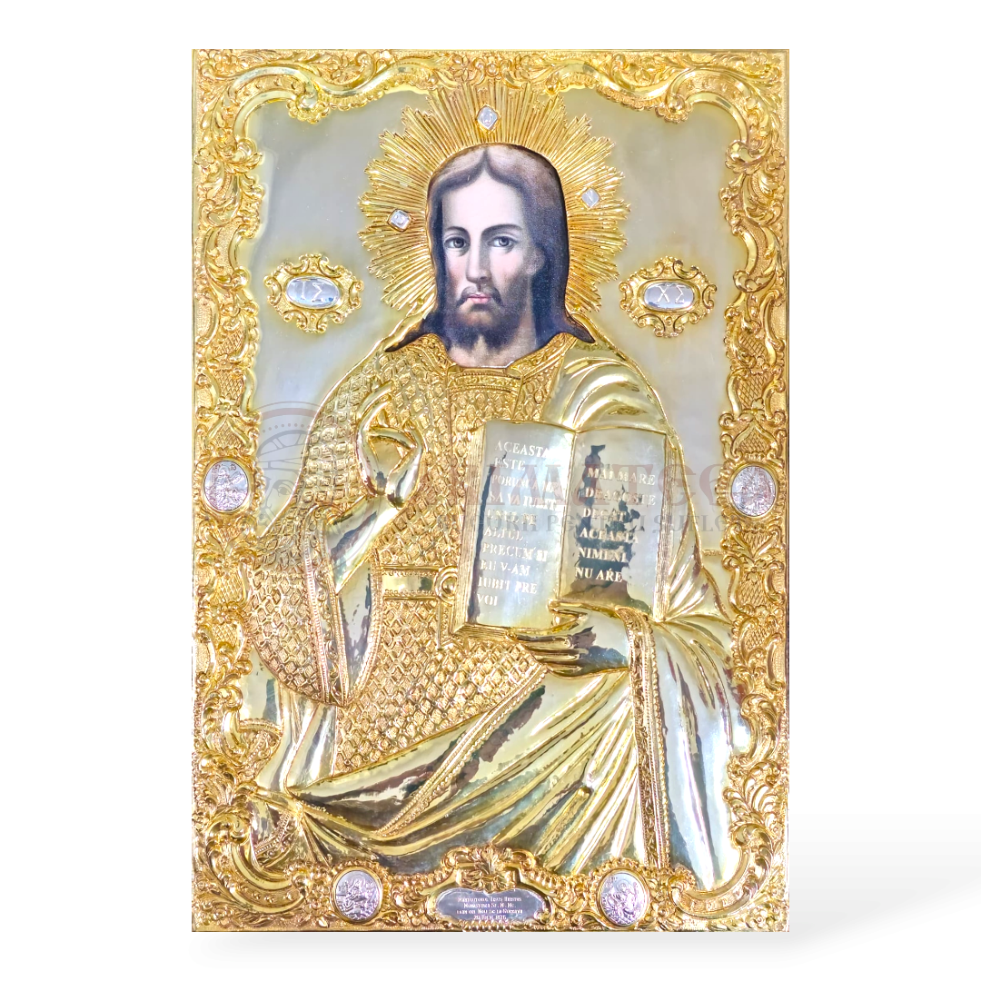 Icoană Ferecată din Argint 31x21.5 cm - Iisus Hristos (din Biserica ,,Sf. Mare Mucenic Gheorghe”-Suceava)