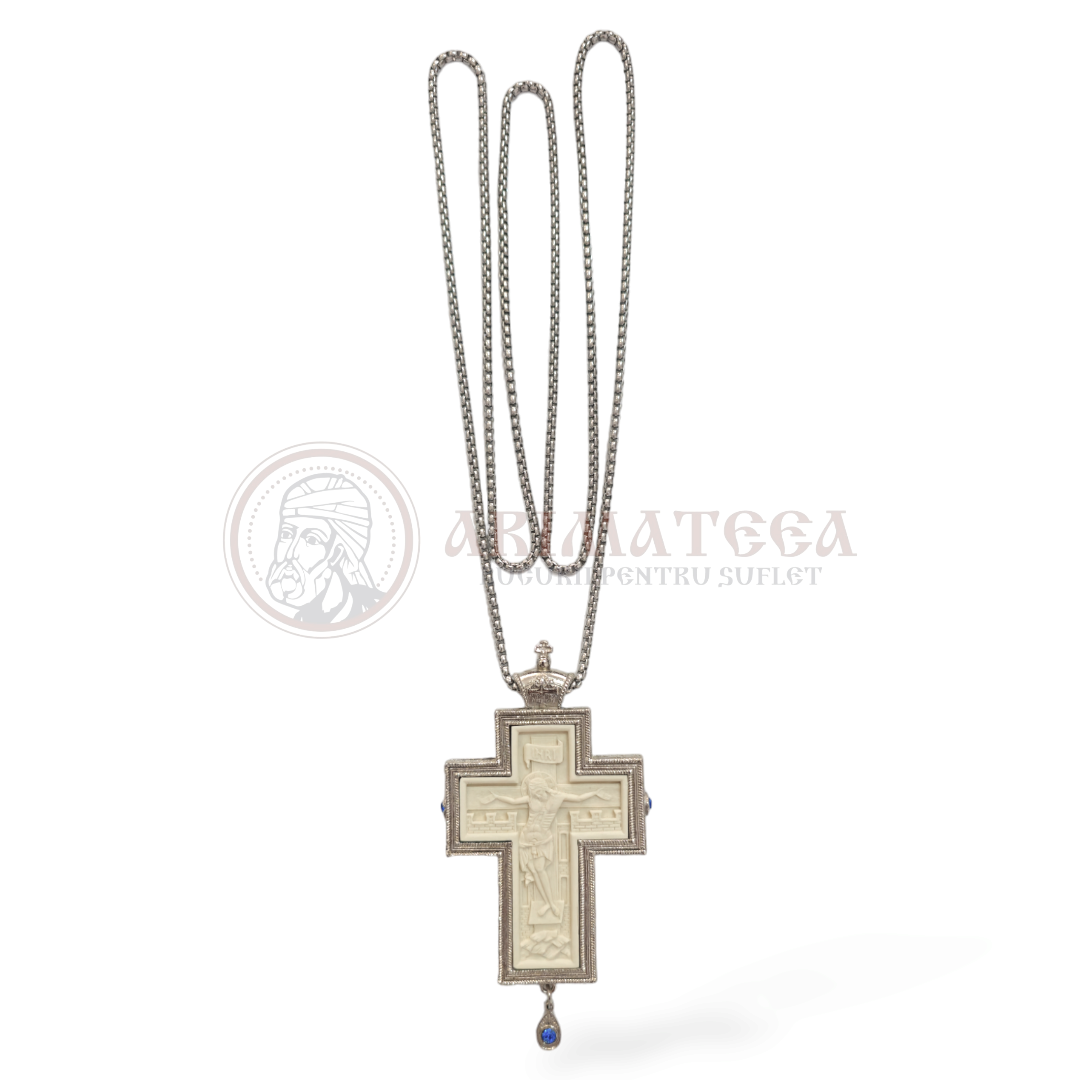 Cruce Pectorală Sculptată Sidef I - Argintată (de dimensiuni mici)