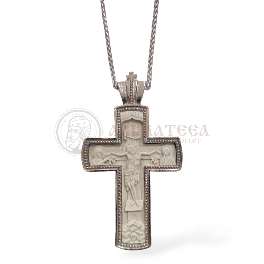 Cruce Pectorală Sculptată Sidef II - Argintată  (de dimensiuni mici)