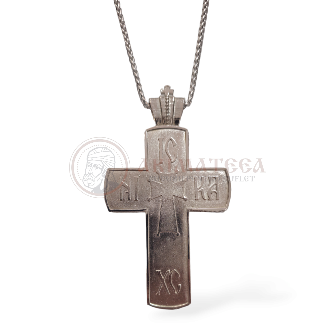 Cruce Pectorală Sculptată Sidef II - Argintată  (de dimensiuni mici)