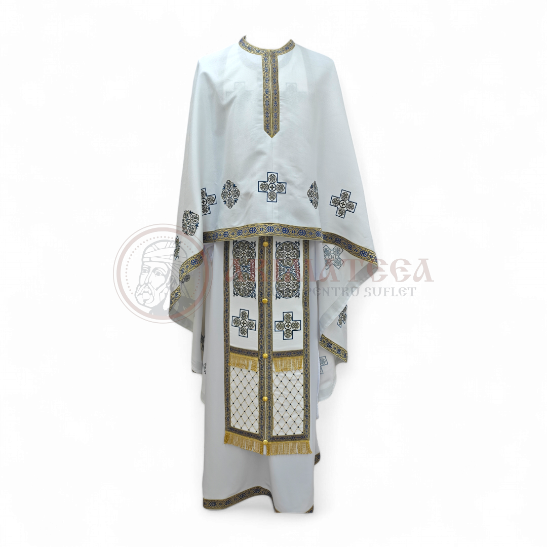 Veșmânt Brodat - Model Frescă Presărat IV - Alb/Albastru