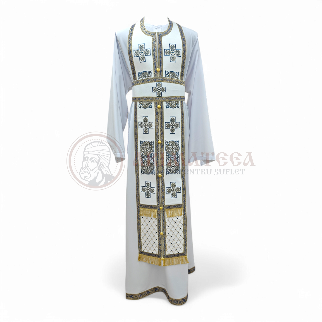 Veșmânt Brodat - Model Frescă Presărat IV - Alb/Albastru