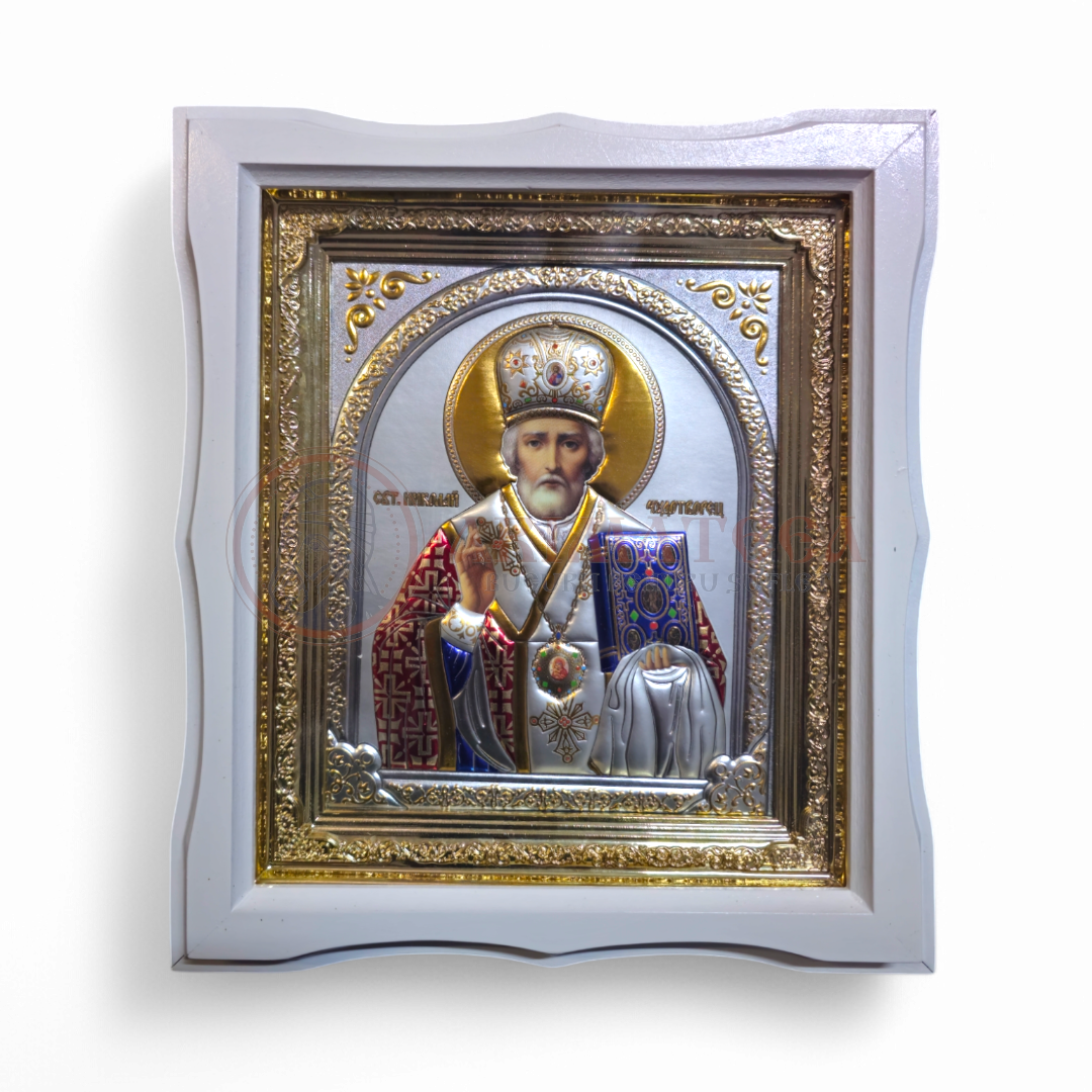 Icoană Ramă Ondulată I Lemn (alb) - Sf. Ierarh Nicolae (4277)