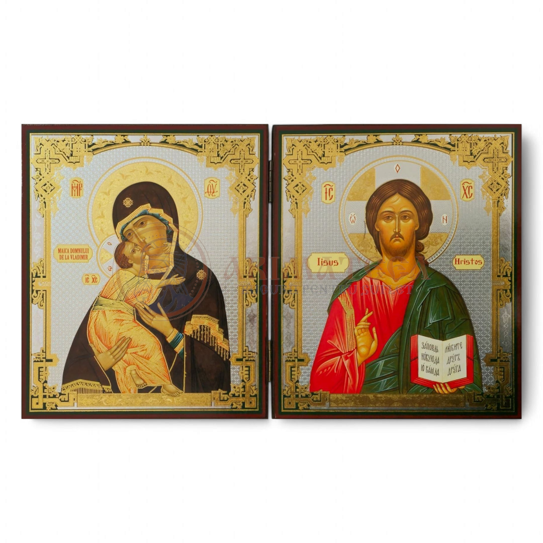 Diptic MDF 18x24 - Maica Domnului și Mântuitorul Iisus Hristos I